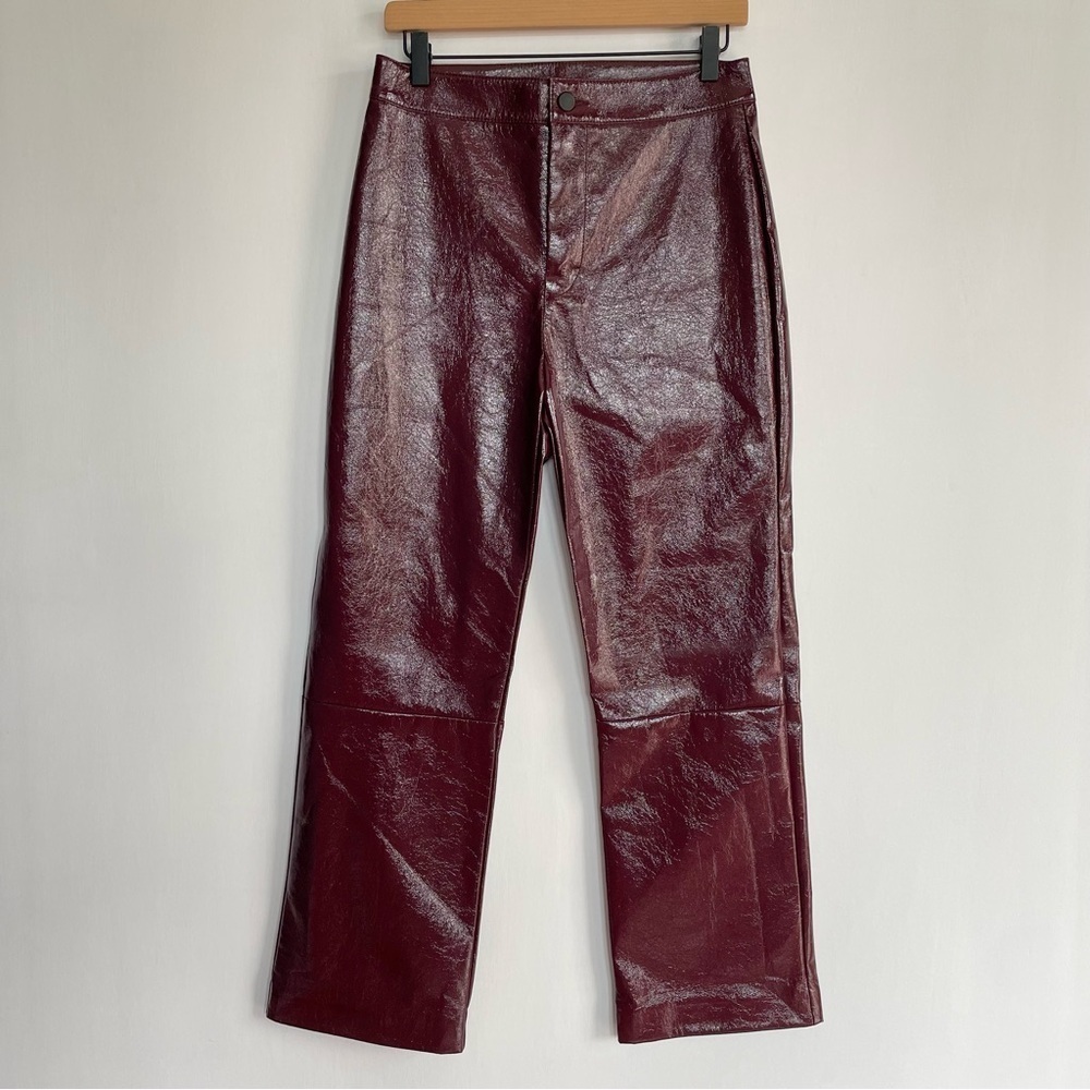 NWT LNA Women's Burgundy Faux Leather Pants Red Purple Crinkle Straight Leg XL